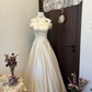 Weißes, zartes, florales Applikations-Lang-Satin-Ballkleid, Abendkleid, Brautkleid gh4292