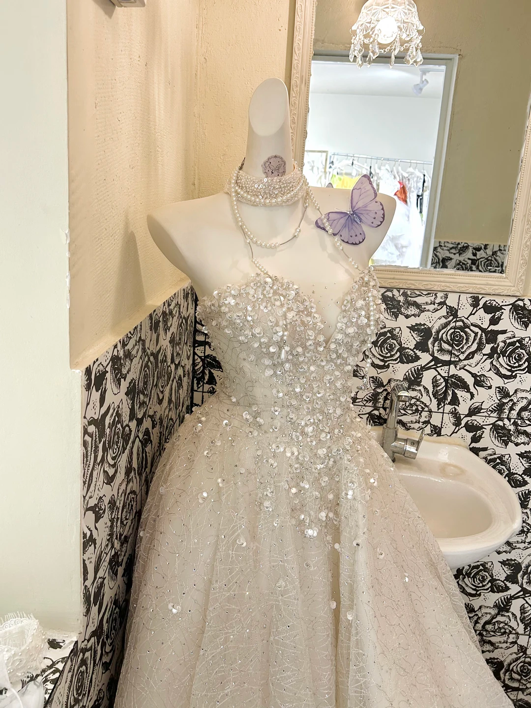 Ivory Strapless Rhinestone Cinched Waist Full Flared Skirt Long Romantic Dress, Wedding Gown gh7812