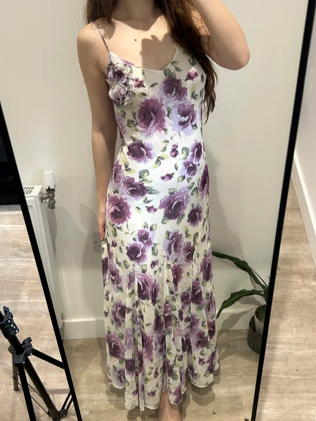 White Base Purple Vintage Print Spaghetti Strap Fitted Waist Slim Sexy Prom Gown, Evening Party Dress gh8449