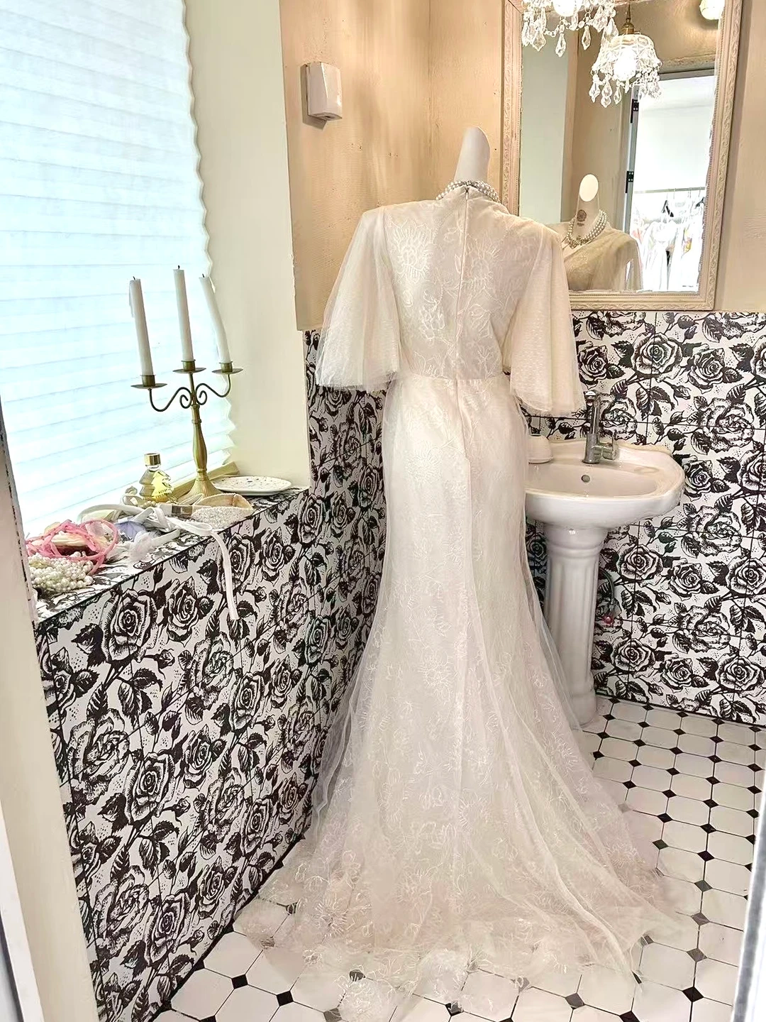 Ivory Cinched Waist Figure-Flattering Bodycon Sexy Long Romantic Dress, Wedding Gown gh7773