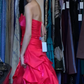 Hot Pink Strapless Sweetheart Long Formal Gown Rhinestone Tiered Ruffle Satin Ball Gown gh9659