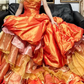 Orange‑Gold Ombre Vintage Strapless Prom Gown, Beaded Bodice, Fitted Waist, Draped Ruffle Details, Multi‑Layer Ruffled Cake Ballgown Skirt, Vintage Oil‑Painting Style Evening Prom Dress gh8772