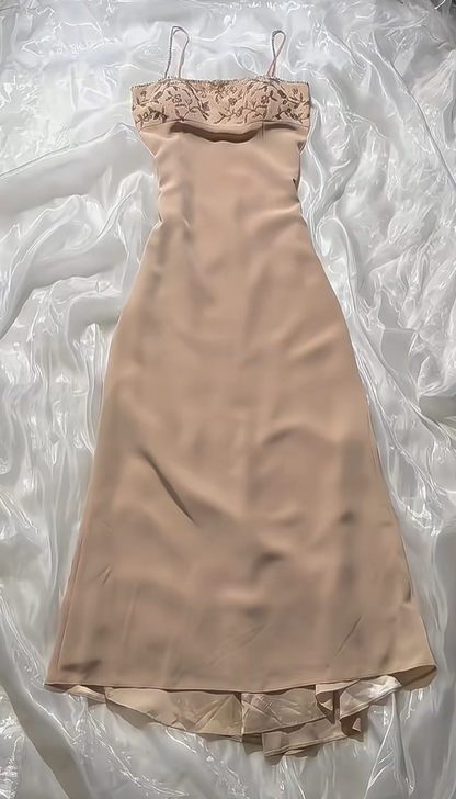 Vintage Blush Pink Spaghetti Strap High Waist Slimming Long Prom & Evening Party Dress gh8523