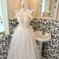 Light Pink Strapless Cinched Waist A-Line Skirt Long Romantic Dress, Wedding Gown gh7790