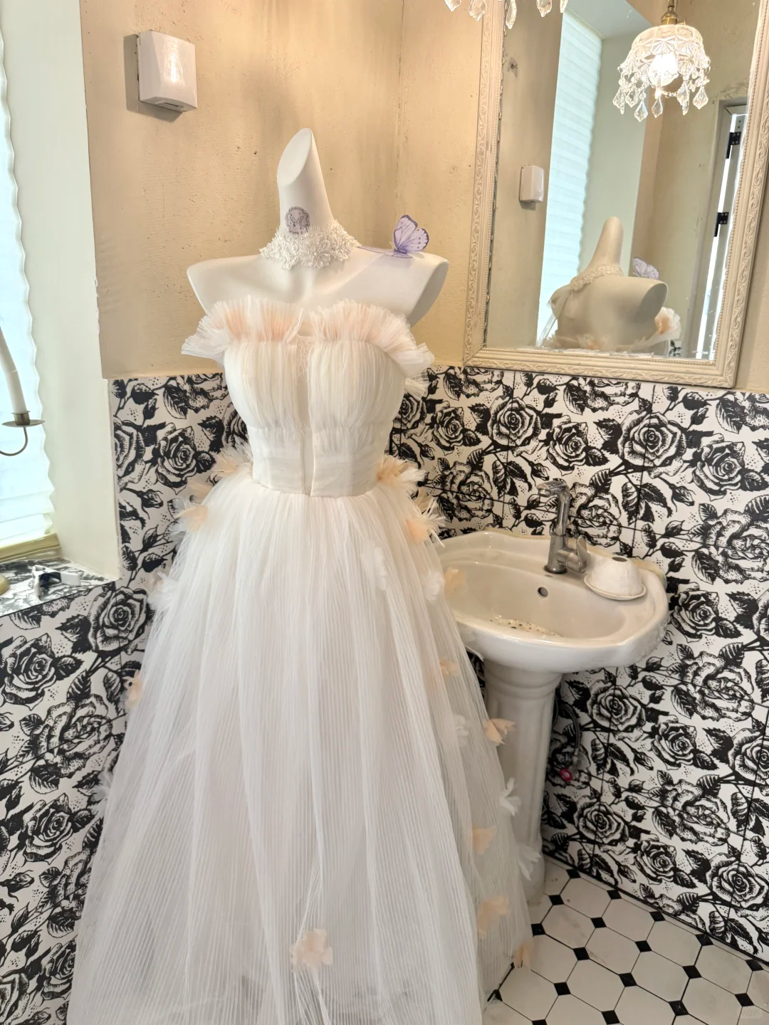 Light Pink Strapless Cinched Waist A-Line Skirt Long Romantic Dress, Wedding Gown gh7790