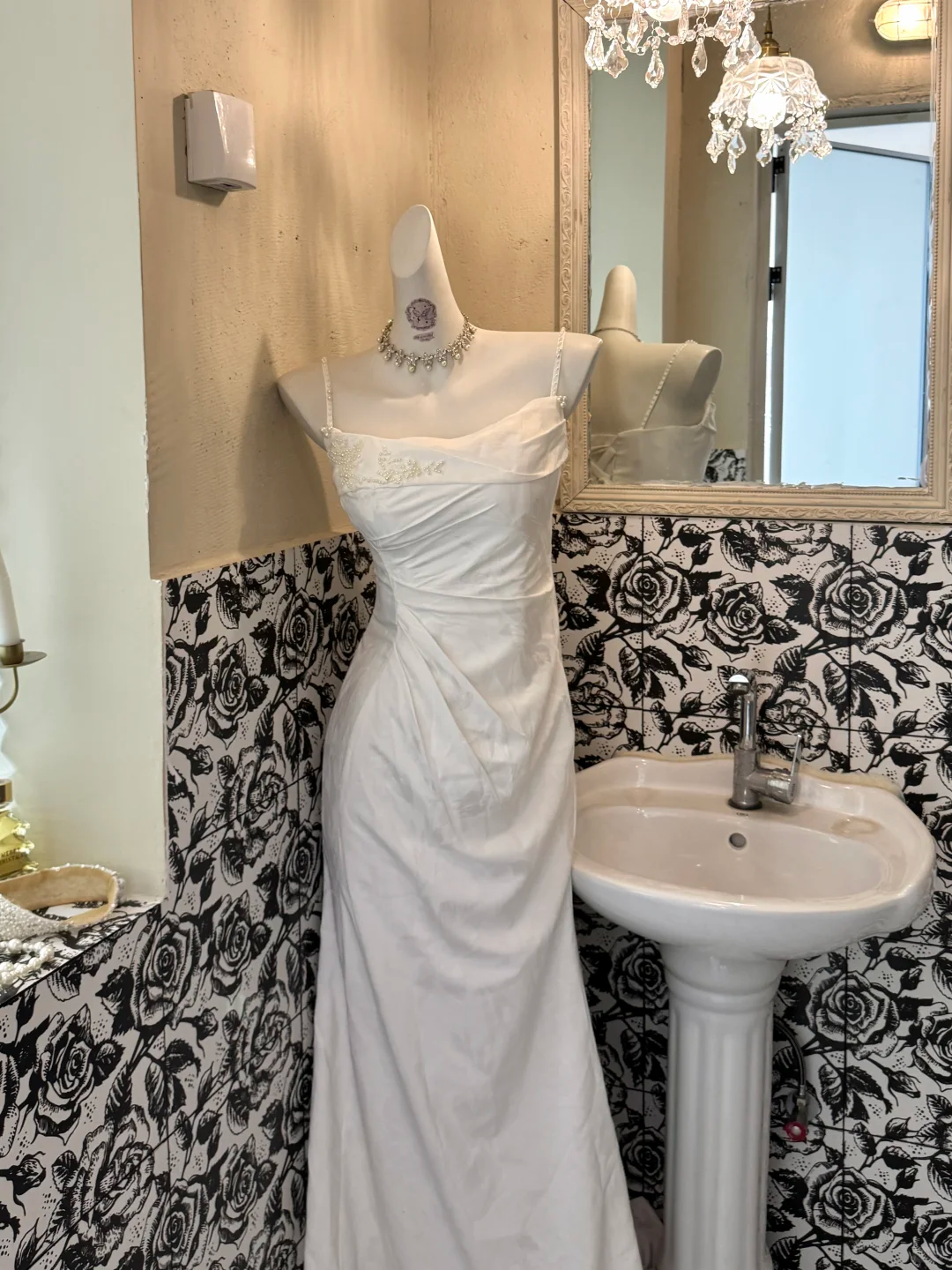 White Satin Spaghetti Strap Waist-Cinched Fitted Ruched Sexy Elegant Romantic Dress, Wedding Gown gh7587