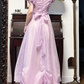Lavender Vintage Prom Gown, Square Neck Puff Short Sleeves, Ruched Fitted Waist Bodice, Flowy Tulle Full‑Length Skirt With Bow Details, Floor‑Length Evening Prom Dress gh8792