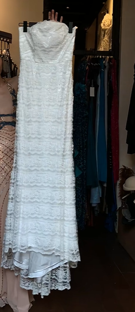 White Strapless Lace Evening Gown Scalloped Edge Sequin Mermaid Long Wedding Guest Prom Dress gh9725