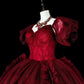 girlhomeshops-Burgundy Retro Sparkling Short-Sleeved Long Tulle Ball Gown gh6134