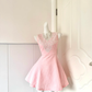 Women Pink Homecoming Dress, Sleeveless High Neck With White Guipure Lace Applique, Textured Woven Fabric, Fit‑and‑Flare A‑Line Mini Cocktail Party Dress gh9238