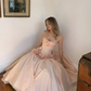 ✨Girlhomeshops-Blush Pink Strapless Corset Midi Prom Dress, 3D Rose Floral Satin Ball Gown gh10224
