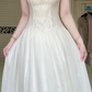 Off‑White Boat Neck Sleeveless Long Evening Gown, Floral Lace Bodice, Chiffon A‑Line Floor‑Length Skirt, Simple Vintage Bridal Dress gh8938