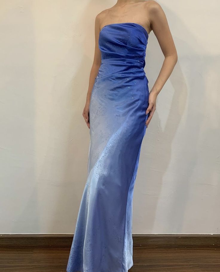 Blue Gradient Sequined Tulle Long Ball Gown Evening Gown Party Dress gh3029