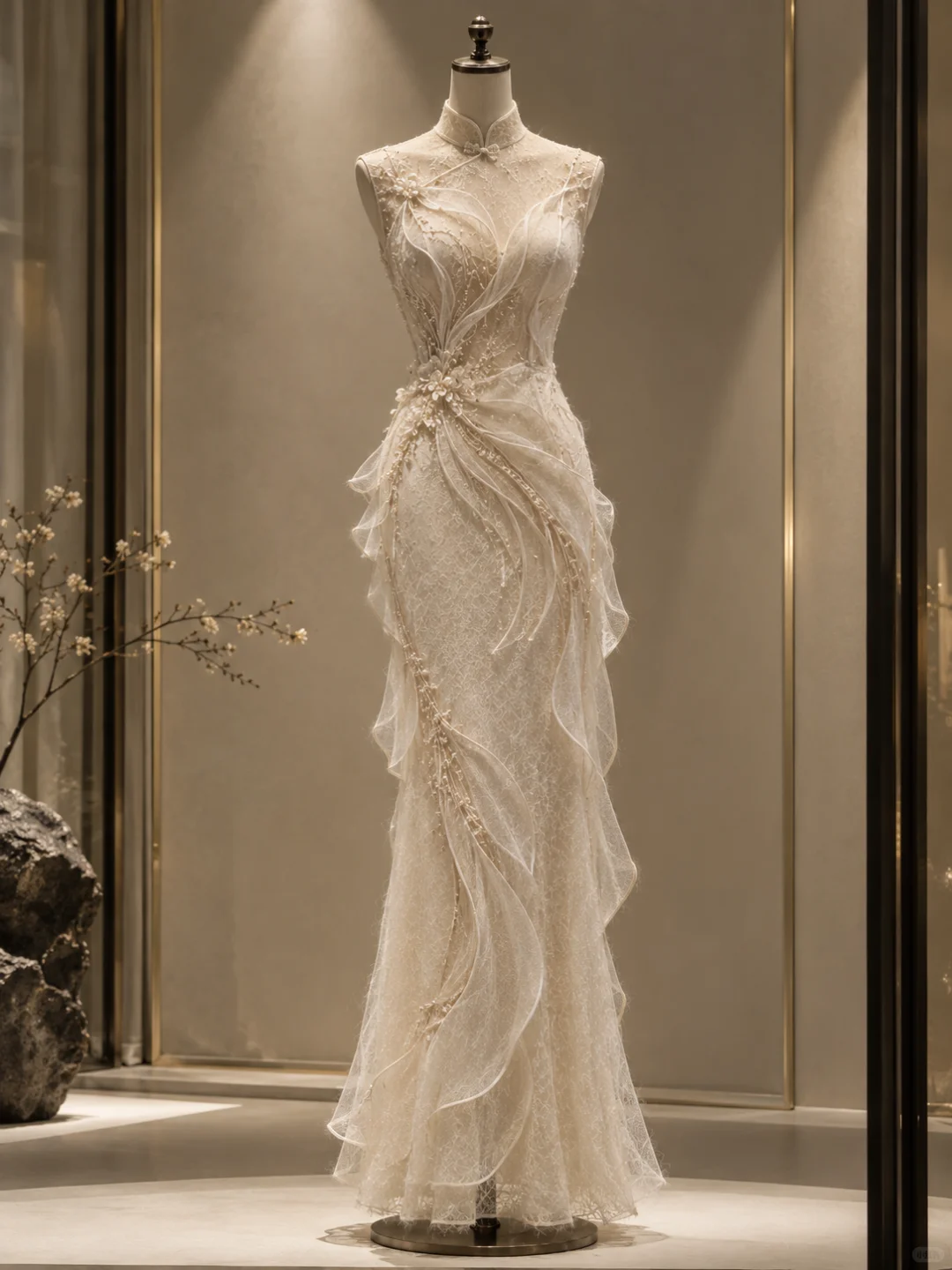 ✨Girlhomeshops-New Chinese Qipao Lace Wedding Gown, Mermaid 3D Floral Beaded Bridal Dress gh10339