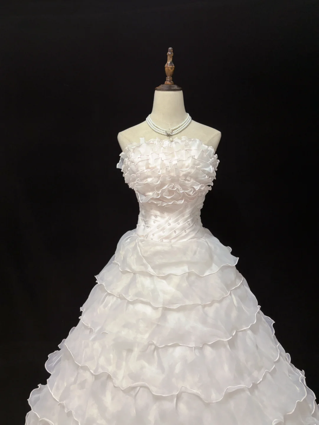 Blush Pink Strapless Dress With Lace Trim, Cinched Waist, Voluminous Tiered Skirt, Romantic Evening Dress & Wedding Gown gh8092