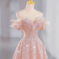 Rosa wunderschöne glänzende verträumte elegante Mode exquisite Perlen lange bodenlangen Schleppe Tüll Ballkleid Abendkleid gh4000
