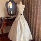 Ivory Strapless Printed Fitted Waist Voluminous Skirt Prom Gown, Birthday Dress, Bridal Wedding Gown gh7267