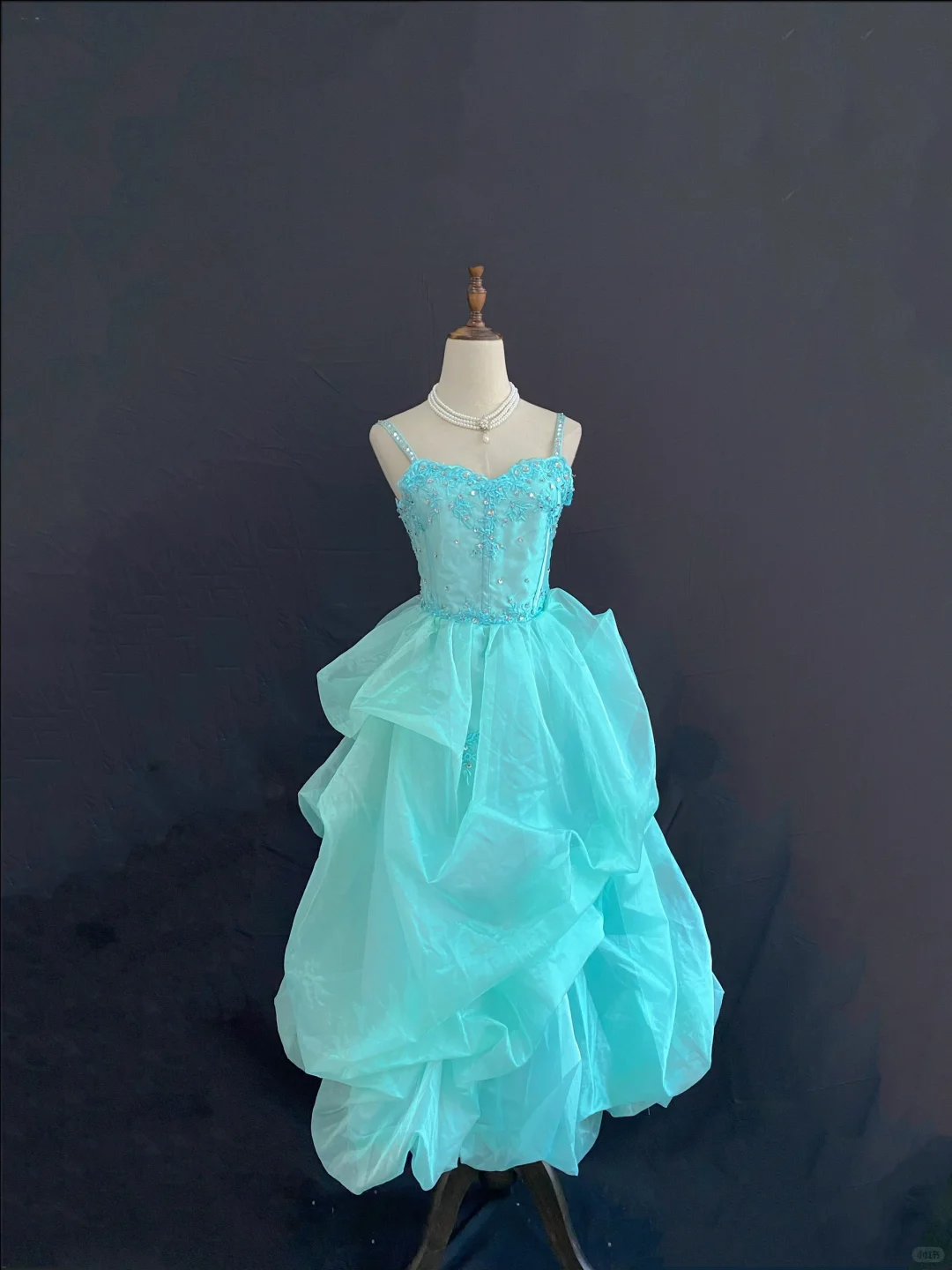 Lake Blue Spaghetti Strap Romantic Gown, Cinched Waist, Elegant Slimming Design, Wedding Dress & Bridal Gown gh8221