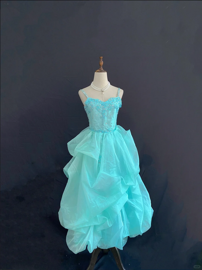 Lake Blue Spaghetti Strap Romantic Gown, Cinched Waist, Elegant Slimming Design, Wedding Dress & Bridal Gown gh8221