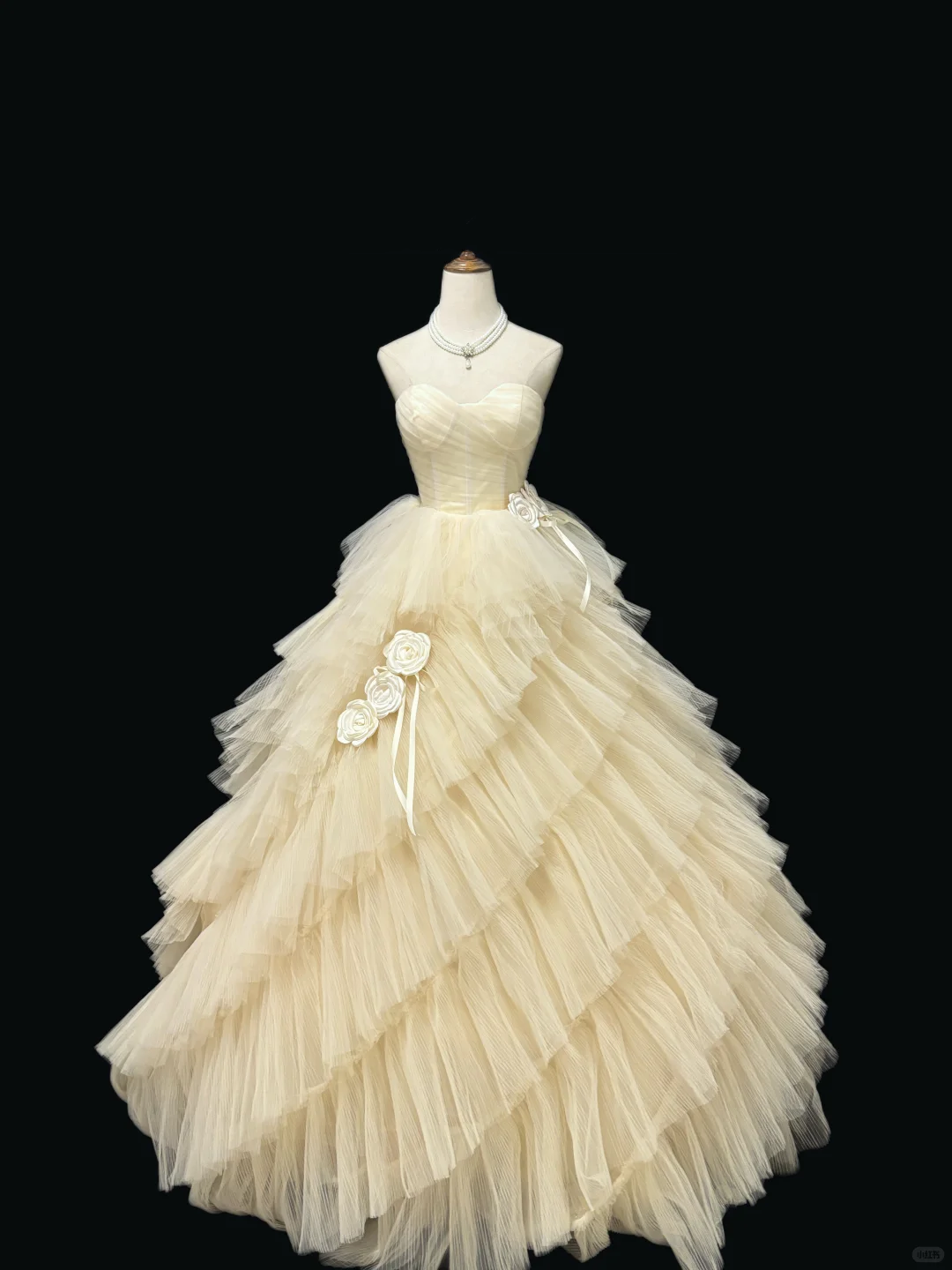 Light Yellow Strapless Cinched Waist Voluminous Tiered Skirt Long Romantic Dress, Wedding Gown gh7956
