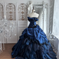 Dark Blue Strapless Fitted Waist Voluminous Tiered Cake Skirt Prom Gown & Evening Gown gh7348
