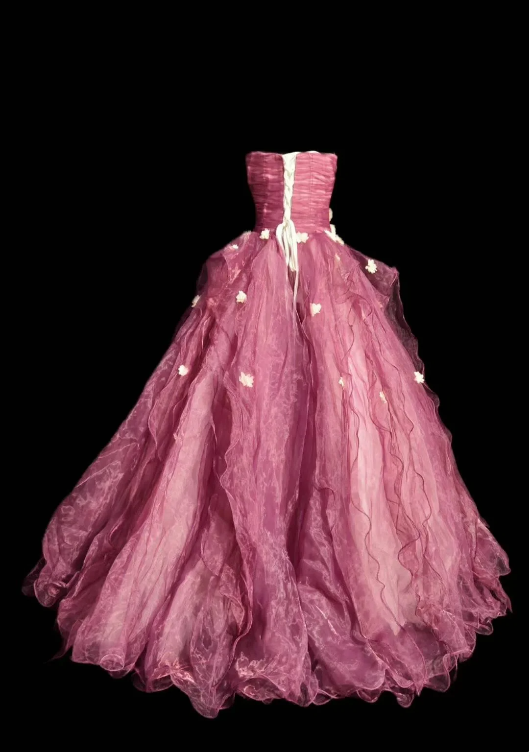 Pink Strapless Waist-Cinched Voluminous Maxi Skirt Prom Dress, Evening Party Gown gh7313