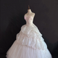 Blush pink strapless long romantic gown with cinched waist and voluminous princess skirt, wedding dress & bridal gown gh8267