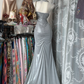 Grey Halter Neck Waist-Cinched Bodycon Sexy Long Evening Party Gown gh7193