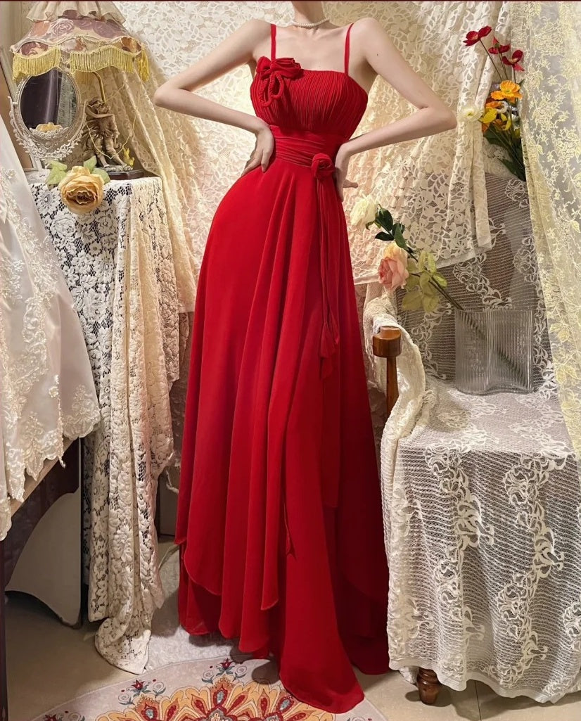 Robe de soirée longue en satin et tulle à fleurs rouges, robe de bal, robe de fête d'anniversaire, gh4414