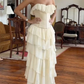 Light Apricot Strapless Waist-Cinched Ruffle Hem Prom Dress, Evening Gown gh7294