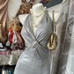 Grey Halter Neck Waist-Cinched Bodycon Sexy Long Evening Party Gown gh7193