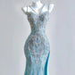 Girlhomeshops - Robe de bal longue en tulle bleu aqua avec perles et queue de sirène gh5484
