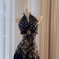 Robe de bal longue en satin noir/blanc vintage, robe de soirée d'anniversaire, gh4410