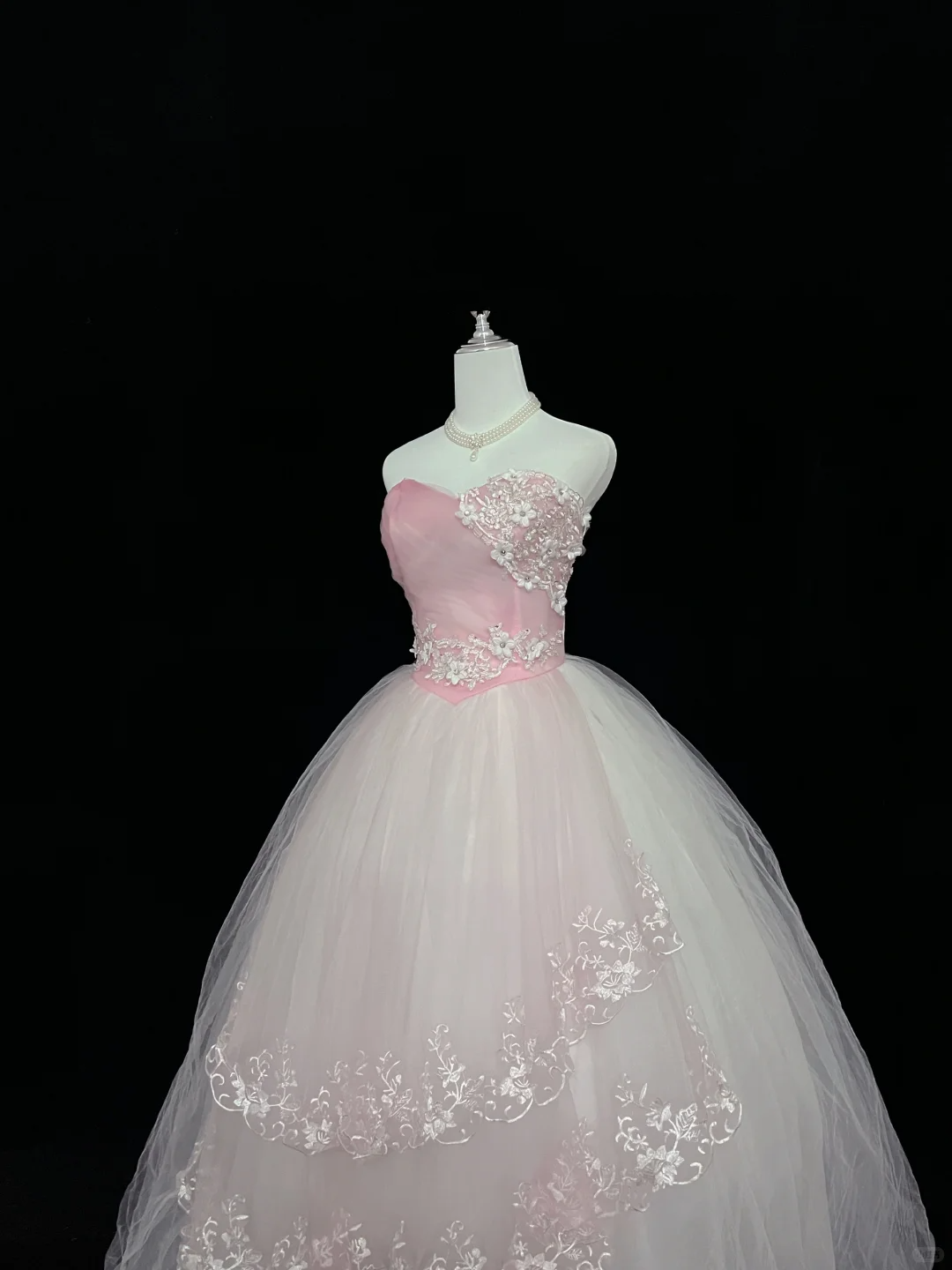 Blush Pink Strapless Embroidered Cinched Waist Voluminous Princess Skirt Long Romantic Dress, Wedding Gown gh8052