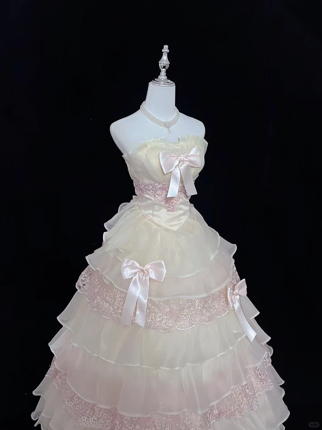 Blush Pink Strapless Cinched Waist Voluminous Tiered Skirt Long Romantic Dress, Wedding Gown gh8002