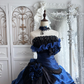 Dark Blue Strapless Fitted Waist Voluminous Tiered Cake Skirt Prom Gown & Evening Gown gh7348