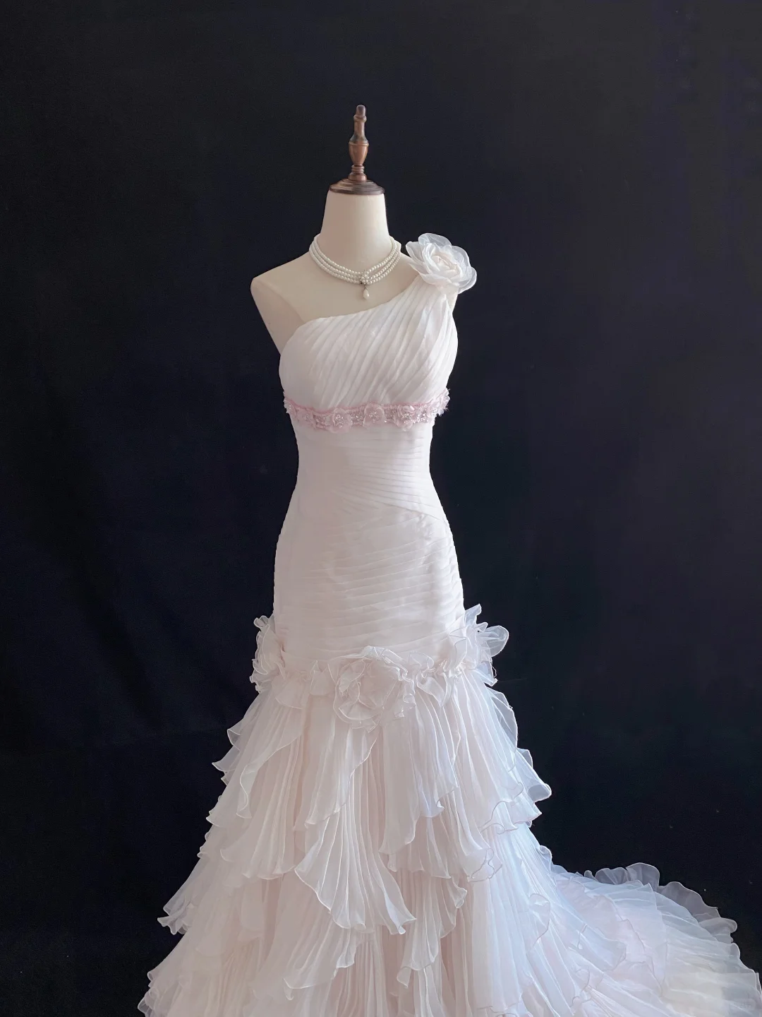 Blush Pink One-Shoulder Long Romantic Gown, Fitted Waist & Bodycon Slim Fit, Sexy Style, Wedding Dress & Bridal Gown gh8136