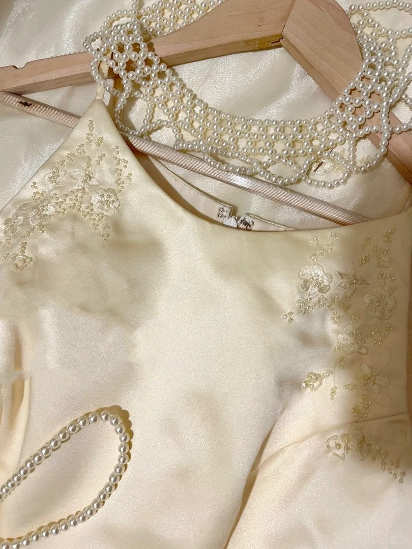 Robe de soirée longue en mousseline de soie à fleurs jaunes, robe de soirée, robe de remise de diplôme, ensemble deux pièces gh4506