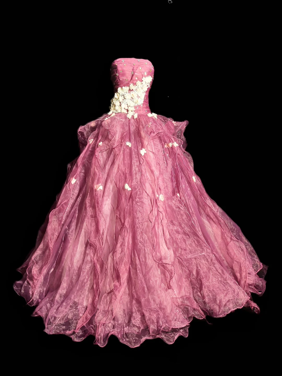 Pink Strapless Waist-Cinched Voluminous Maxi Skirt Prom Dress, Evening Party Gown gh7313