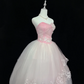 Blush Pink Strapless Embroidered Cinched Waist Voluminous Princess Skirt Long Romantic Dress, Wedding Gown gh8052