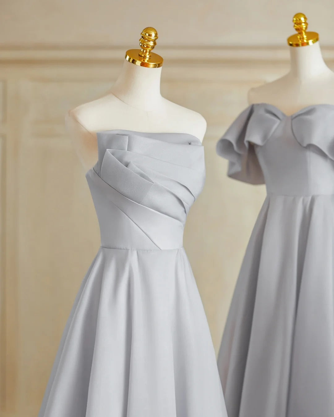 Silbergrau Elegante Mode Lange Satin Ballkleid Abendkleid Partykleid Brautjungfernkleider Ballkleid gh3997