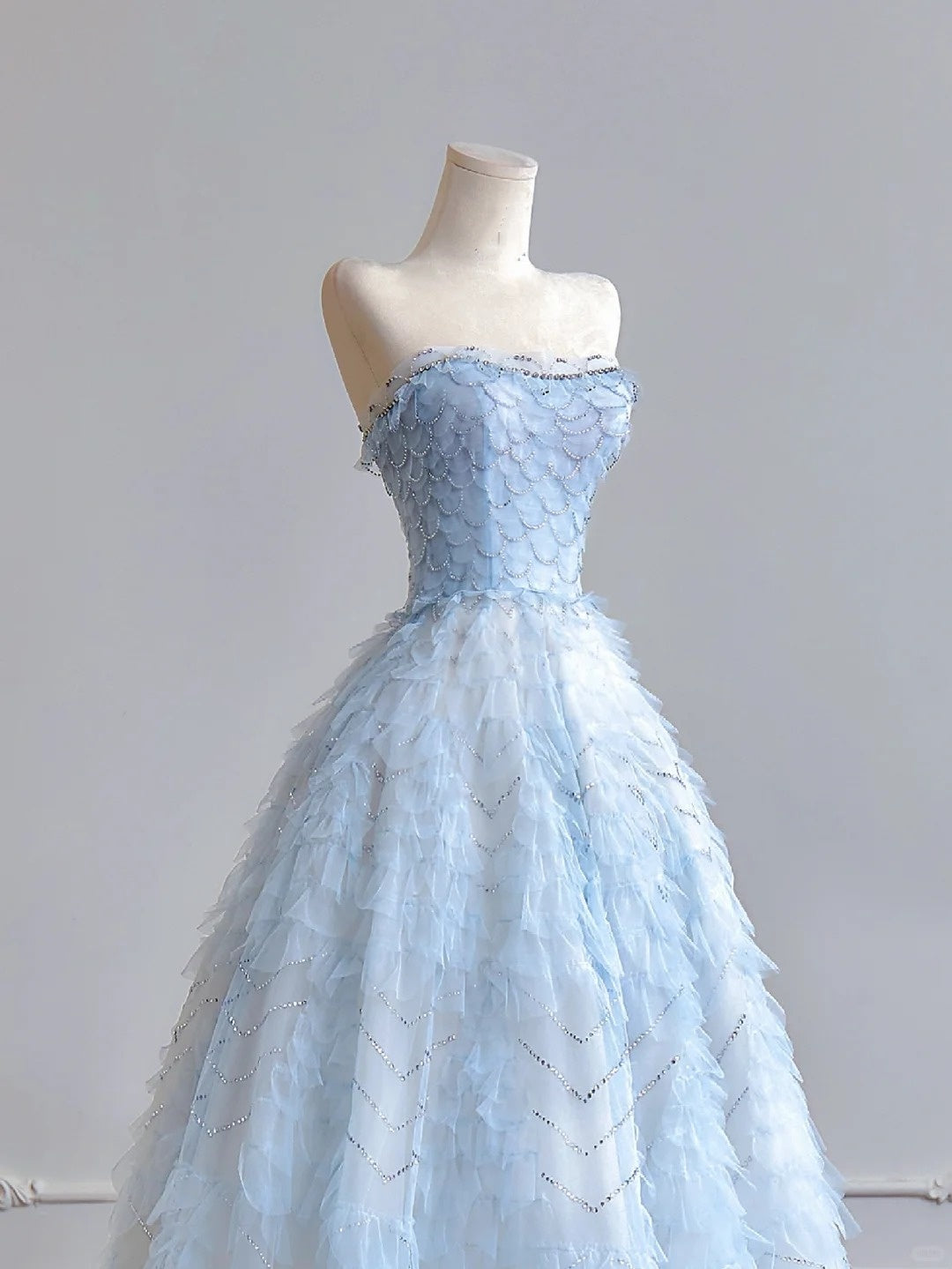 Girlhomeshops--Light blue organza fairy long floor-length tulle prom dress wedding dress gh5487