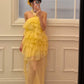 Robe de plage jaune, robe de soirée, robe en mousseline gh6634