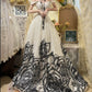 ♣️Blooming black roses gorgeous retro dark night rose dress Hepburn-feel long tulle ball gown evening dress gh4338