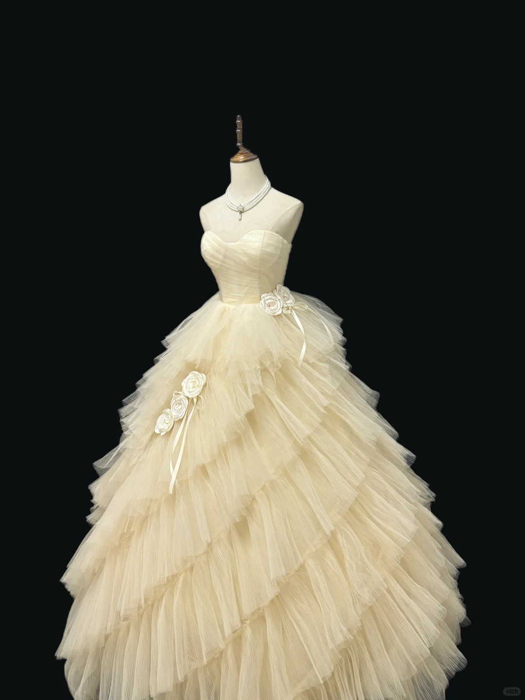 Light Yellow Strapless Cinched Waist Voluminous Tiered Skirt Long Romantic Dress, Wedding Gown gh7956