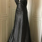 ✨🖤Robe de soirée longue en satin à col en V profond et perles noires, style cygne noir vintage Downton Abbey gh4390