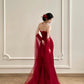Robe de soirée élégante et simple, longue et en satin bordeaux, longueur au sol, robe de bal, gh4361