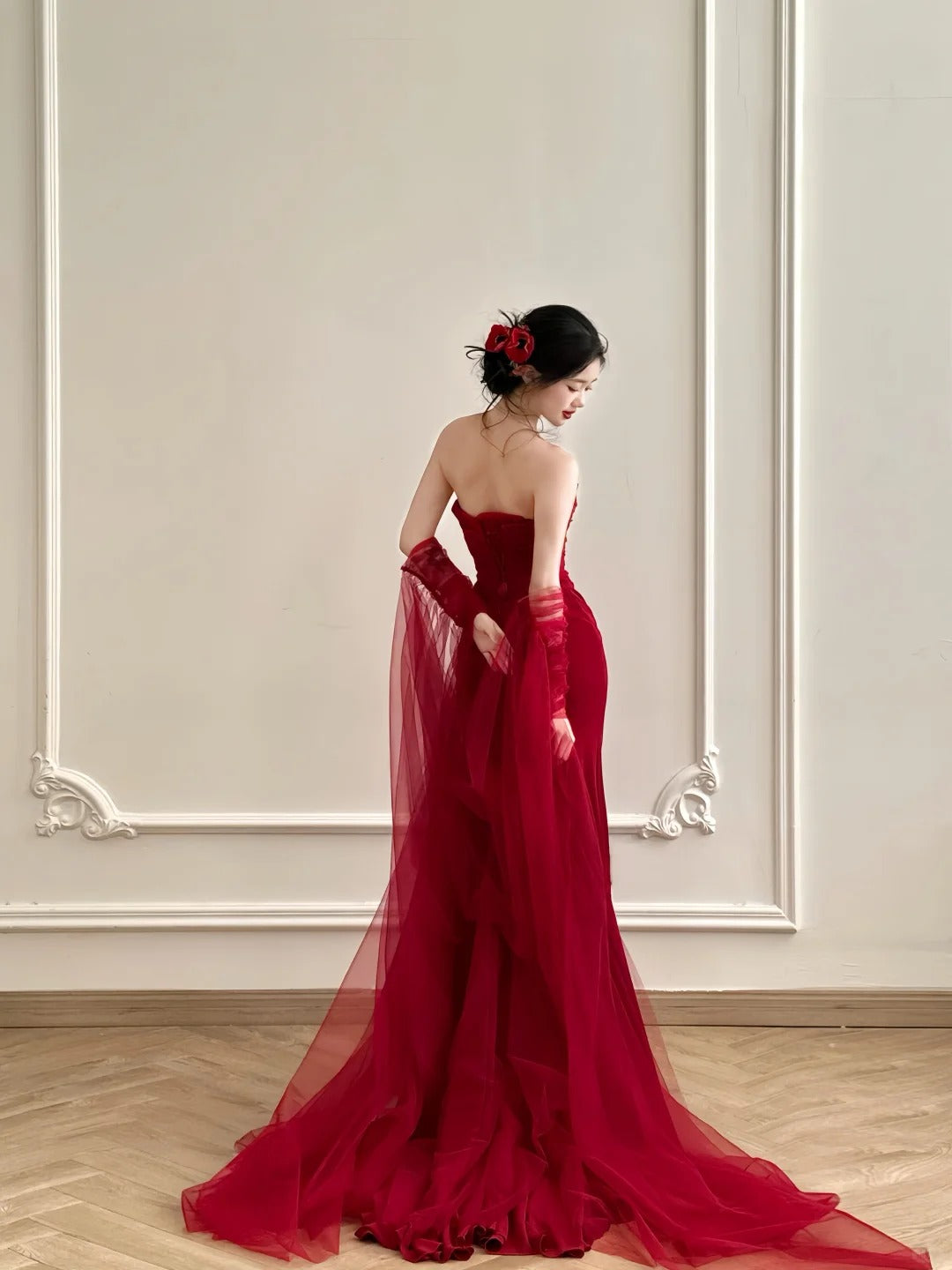 Robe de soirée élégante et simple, longue et en satin bordeaux, longueur au sol, robe de bal, gh4361