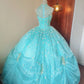 Girlhomeshops - Mintgrünes, glitzerndes, perlenbesetztes, florales, langes, bodenlanges Tüll-Ballkleid gh5300