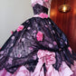 Girlhomeshops-Pink Floral Lace Tulle Floor-Length Ball Gown gh5302
